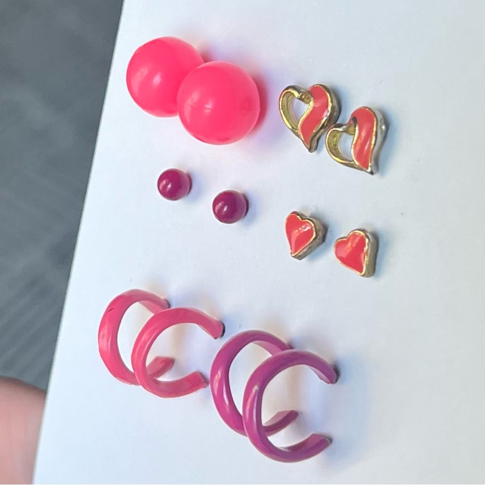 BOGO Six Pairs of Vintage 80s 90s Pink Stud Post Earrings - Picture 2 of 5
